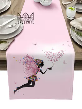 Розовое женское черное платье с цветочным узором, крылья бабочки, настольная дорожка для влюбленных, Свадебное украшение, скатерть, Кухонная Столовая салфетка