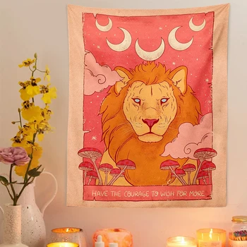 Розовый гобелен Таро, висящий на стене, гобелен с тигром, Простое украшение гостиной