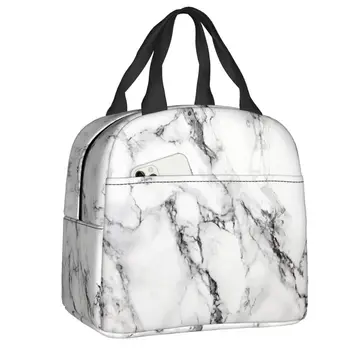 Роскошная женская сумка для ланча с изоляцией из серого мрамора, текстура с абстрактным рисунком, портативный термоохладитель Bento Box School