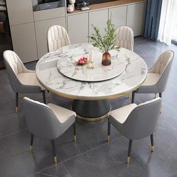 Роскошная каменная плита, современный простой круглый стол, Вращающийся стол, Обеденный круглый стол из мрамора, Роскошная мебель XF25YH