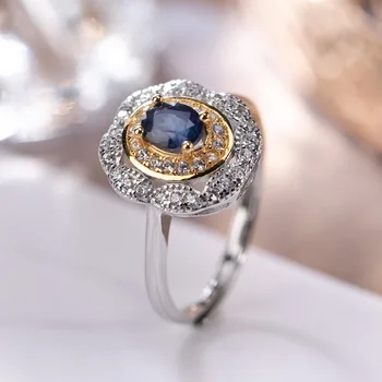 Роскошные кольца с сапфиром для женщин, Сверкающие Цирконы, кристаллы, кольца из стерлингового серебра 925 пробы, украшения для вечерних платьев, кольца Saphir