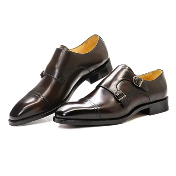 Роскошные мужские официальные туфли с двойной пряжкой и ремешком из натуральной кожи, классические деловые офисные свадебные модельные туфли для мужчин