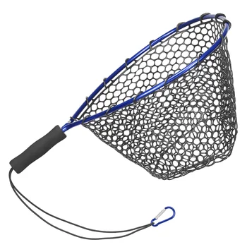 Рыболовная сеть, мягкая силиконовая сетка для посадки рыбы, ручка из алюминиевого сплава EVA с эластичным ремешком и карабином для ловли рыбы