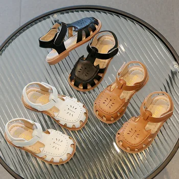 Сандалии для девочек, Лето 2023, Новая корейская версия студенческой обуви принцессы, Детская пляжная обувь Baotou на мягкой подошве