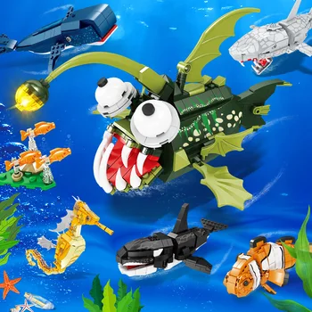 Сделай сам MOC KAZI Ocean World Мультфильм Морской конек Фонарь Рыба животное модель Brickheadz Детские игрушки из блоков для детского подарка