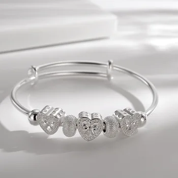 Серебряные браслеты с милым женским сердечком цвета 925 пробы для леди, браслеты, украшения для свадебной вечеринки, праздничные подарки, дизайнерские подвески