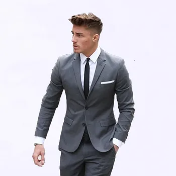 Серые свадебные смокинги 2023 с зубчатым лацканом, мужской костюм из двух предметов, сшитый на заказ, приталенный, новый (куртка + брюки)