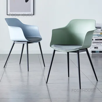 Скандинавские простые обеденные стулья с пластиковым подлокотником на спинке, стул для переговоров, письменный стул, стул для кафе, мебель для столовой