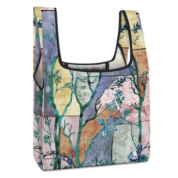 Складная хозяйственная сумка с двойным ремешком, сумка-тоут с цветным блоком, большая сумка для покупок, женская сумка для покупок, обычная сумка-тоут с индивидуальным рисунком