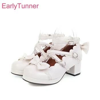 Совершенно новые милые бело-розовые школьные женские туфли-лодочки на среднем квадратном каблуке EI772, большие размеры 10 43 46 48
