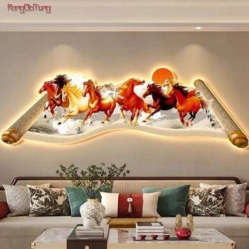 Современная лошадь, светящаяся интерьерная картина, светодиодный настенный светильник для дивана, фоновая стена, Гостиная, Спальня, прикроватное подвесное украшение