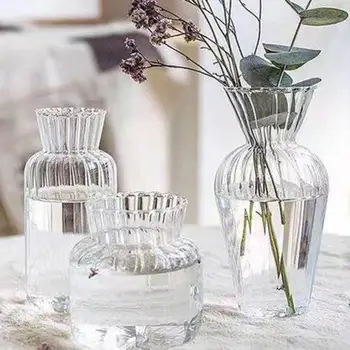 Современная прозрачная ваза Износостойкая ваза из прозрачного стекла, универсальная ваза для цветов в скандинавскую полоску, декор свадебного стола