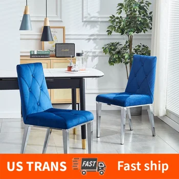 Современная роскошная мебель для дома, стулья для столовой, хромированные ножки, обеденные стулья из бархатной ткани (комплект из 2-х)