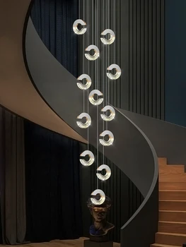 Современная хрустальная люстра C-типа, светодиодные подвесные светильники, Подвесные светильники для потолка, Люстры для холлов и гостиных, Лестничное освещение