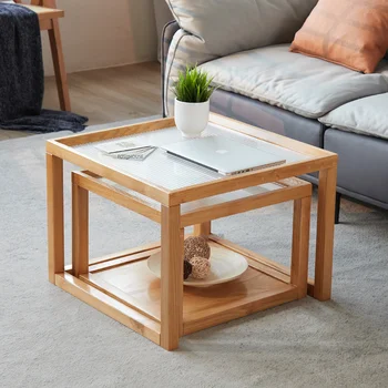 Современные журнальные столики из цельного дерева и квадратного стекла, письменный стол для гостиной, мебель для дома, минималистичный креативный маленький диван, приставной столик