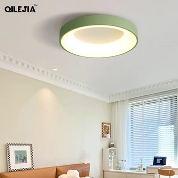 Современные простые зеленые круглые светодиодные потолочные светильники для спальни, кабинета, гостиной, столовой, внутреннего освещения с регулируемой яркостью, светодиодные лампы для дома в стиле деко