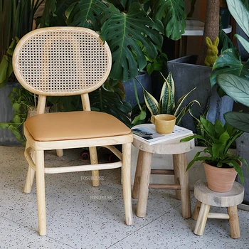 Современные стулья для гостиной из ротанга для отдыха, мебель для дома, кухонный обеденный стул из массива дерева, кресло для отдыха со спинкой, туалетный стул GM