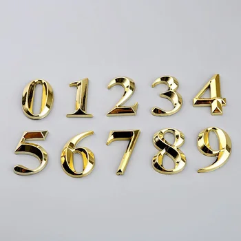 Современный 3D самоклеящийся номер на дверной табличке Золотистого цвета от 0 до 9 Номер дома 50 * 30 мм Наклейка для дома, номер адреса