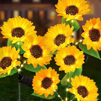 Солнечный Садовый светильник на открытом воздухе, 2 упаковки солнечного света Sunflower, Водонепроницаемый Декоративный светильник на солнечной энергии для внутреннего дворика, газона, дорожки во дворе
