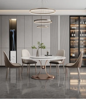 Сочетание легкого роскошного круглого обеденного стола и стула, современный и простой бытовой итальянский круглый стол из высококачественной каменной доски