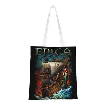 Сумки для покупок из бакалеи голландской готической рок-группы Epicas, холщовые сумки-тоут для покупателей, портативная сумка большой емкости