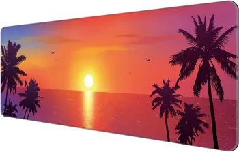 Тонкий удлиненный игровой коврик для мыши 31,5 * 11,8 дюйма с прошитыми краями, большой коврик для мыши, длинная клавиатура XXL - Sunset Tropical Trees