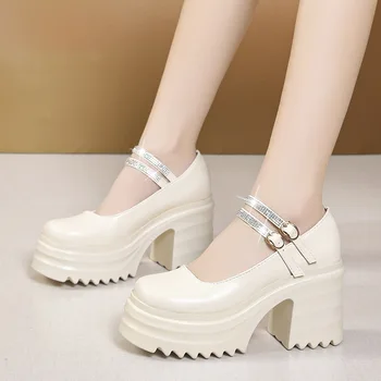 Туфли Мэри Джейн на плоской платформе, Весна-осень 2023, женские туфли-лодочки на шнуровке, женские модные туфли в британском стиле на толстой подошве и каблуке.
