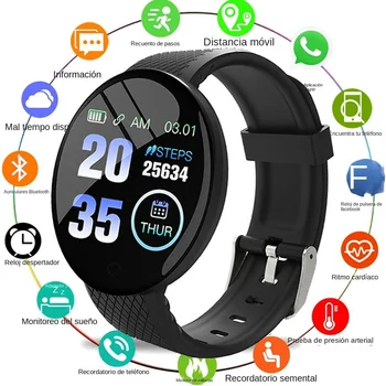 Умный браслет D18 с цветным круглым экраном, пульсометр, кровяное давление, мониторинг сна, шагомер, спортивные смарт-часы для фитнеса для Xiaomi
