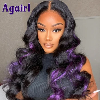 Фиолетовые блики 13X6 Объемная волна Кружевной парик спереди 13X4 Цветные Кружевные фронтальные парики из человеческих волос 180% предварительно выщипанные бразильские для женщин