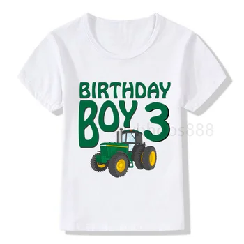 Футболка с принтом номера для именинника Экскаватор Детские футболки для именинников для мальчиков и девочек, забавные подарочные футболки для мальчиков, одежда для мальчиков