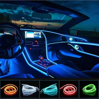Цвета подсветки салона автомобиля USB, полоса оптического волокна, декоративная лампа окружающего света, украшение неоновым светом автомобиля, холодный свет, подсветка дверных швов
