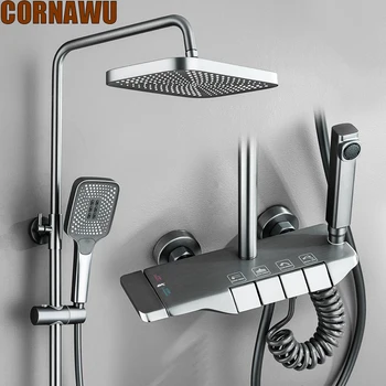 Цифровой смеситель для душа, смеситель для горячей и холодной воды в ванной, набор систем для ванны, настенное крепление для ванны, современный СПА-кран для дождя, Роскошный серый кран-пистолет