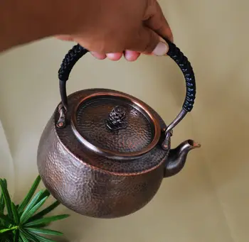 Чайник ручной работы из чистой меди, Заварочный чайник в стиле ретро, толстая кастрюля, высококачественный подарок