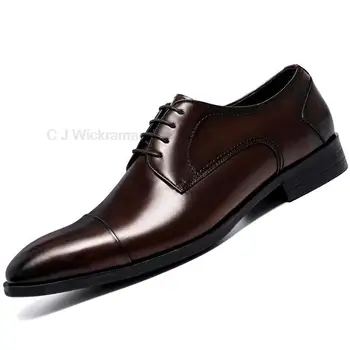 Черно-коричневые офисные мужские туфли в стиле дерби, обувь для шафера жениха, Модное платье из натуральной кожи, деловая дизайнерская обувь для мужчин