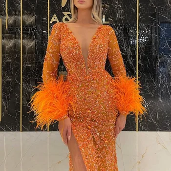 Элегантная оранжевая русалка с V-образным вырезом длиной до пола, женская труба, платья для матери невесты и жениха без спинки, вечерние платья Lacel