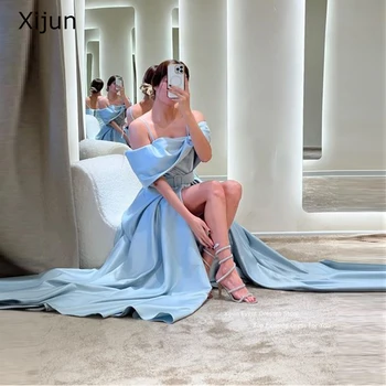 Элегантные вечерние платья Xijun С атласными рукавами трапециевидной формы с открытыми плечами для официальных мероприятий, платья для выпускного вечера с разрезом по бокам, длинные вечерние платья Простые