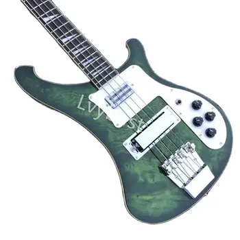Электрический Бас Lvybest Custom Ricken 4003 Fireglo Прозрачного Зеленого Цвета с 4 Струнами Rick Bass с Овальным Выходным Разъемом