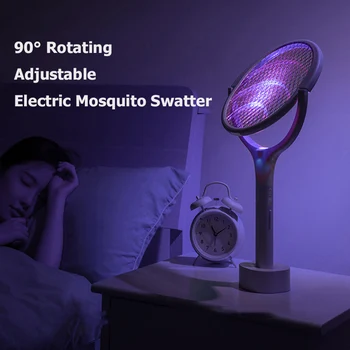 Электрический шокер с ультрафиолетовым излучением 2 в 1, ракетка от комаров, ловушка для мух, поворачивающаяся на 90 ° лампа-убийца комаров, Мухобойка, USB-зарядка