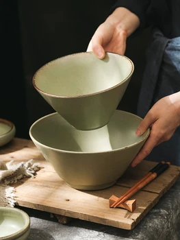 Японская ретро-керамическая матовая посуда, бытовая миска для лапши быстрого приготовления, миска для рамена, большая ретро-посуда, глубокая миска для супа 7/8,5 дюйма