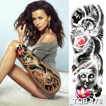 временные татуировки большие водонепроницаемые татуировки с черепом на рукавах для мужчин и женщин, сексуальные татуировки, большие наклейки в бикини, роза, смерть лотоса