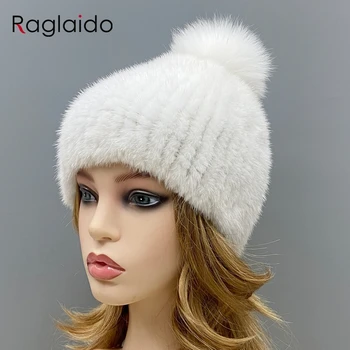 женская зимняя меховая шапка, шапочки с помпонами, натуральный мех лисы, норки, вязаные головные уборы, женские теплые стильные эластичные шапки
