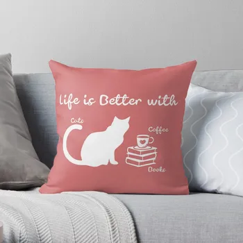 жизнь лучше с кофе, кошками и книгами, наволочка для дивана, чехлы для диванов