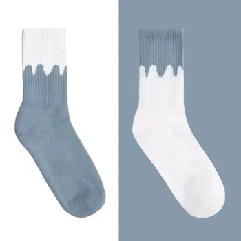 мужские и женские носки в стиле харадзюку, хлопчатобумажные носки-тюбики, кремовые носки в клетку с плавной строчкой