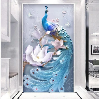 обои beibehang на заказ, 3D стереофонические фотообои, современный минималистичный рельефный фон с павлином на крыльце, декоративная роспись обоев