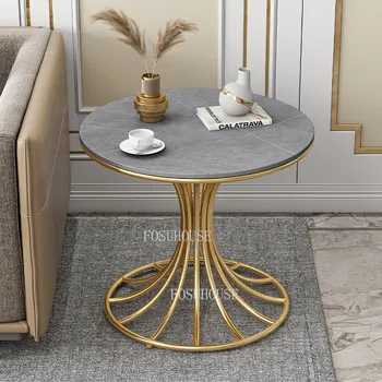 роскошная мебель для гостиной с золотым освещением, журнальный столик в итальянском стиле, простой круглый диван, приставной столик, Балкон, чайные столики