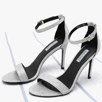 свадебные туфли женские серебристо-блестящие босоножки на высоком каблуке с открытым носком и ремешками, сандалии-гладиаторы mujer mary janes на очень высоких каблуках y834
